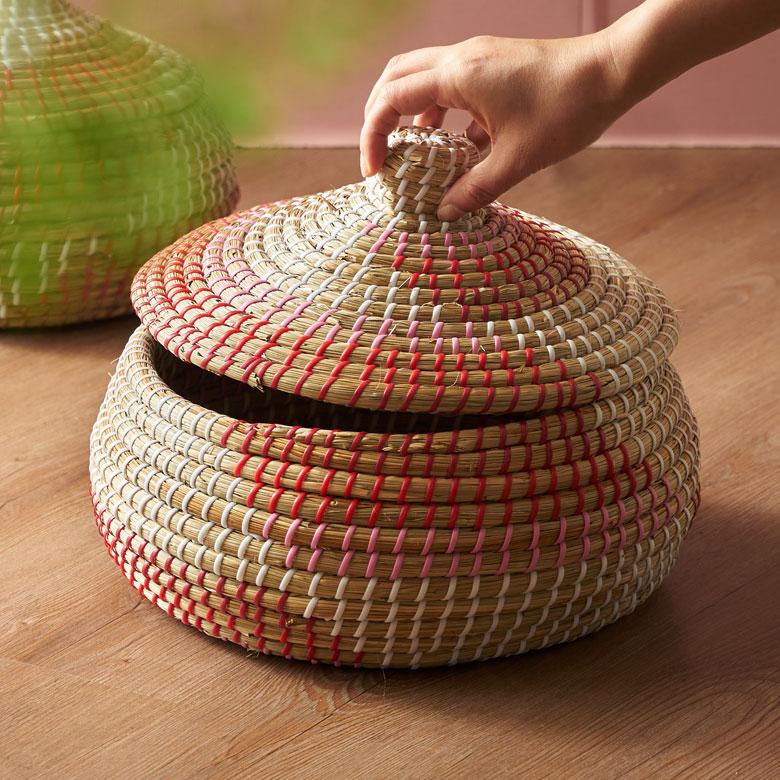 バスケット ふた 付き かご ポット シーグラス 高さ 20cm 収納