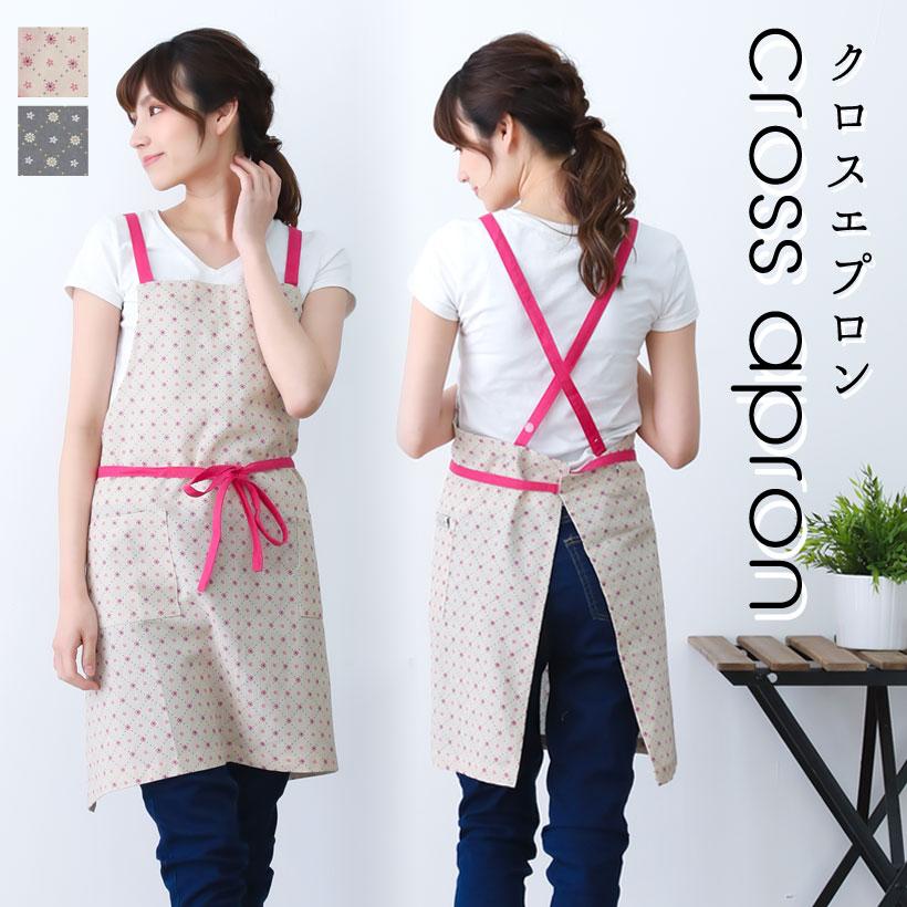 ポルカ クロスエプロン ショート丈 フラワー 小花柄 かわいい おしゃれ