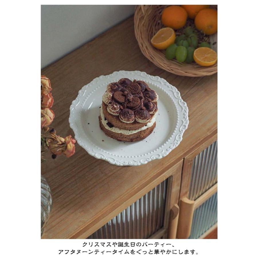 陶器 ケーキスタンド 1段 白 ホワイト 花リム アンティーク ケーキ