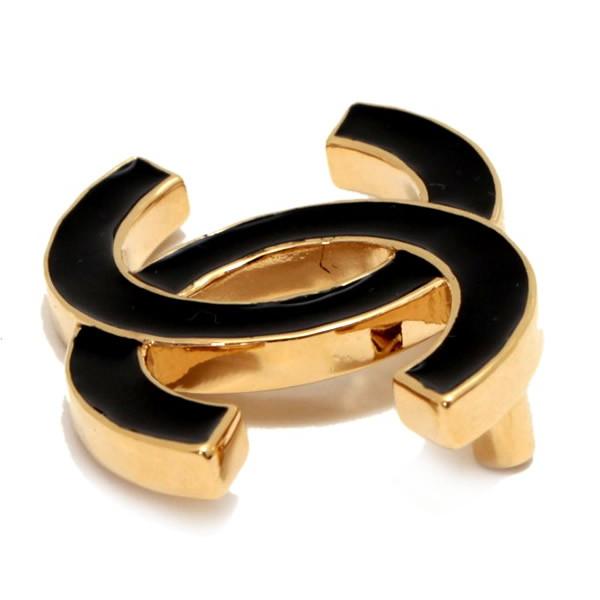 極美品 シャネル CHANEL ココマーク ブローチ 黒×ゴールド B24 S