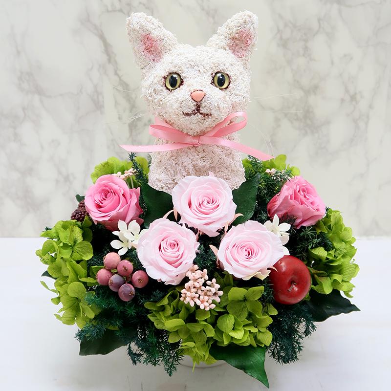 プリザーブドフラワーアレンジ猫 白猫 Pretty 結婚祝い 誕生日 ギフト