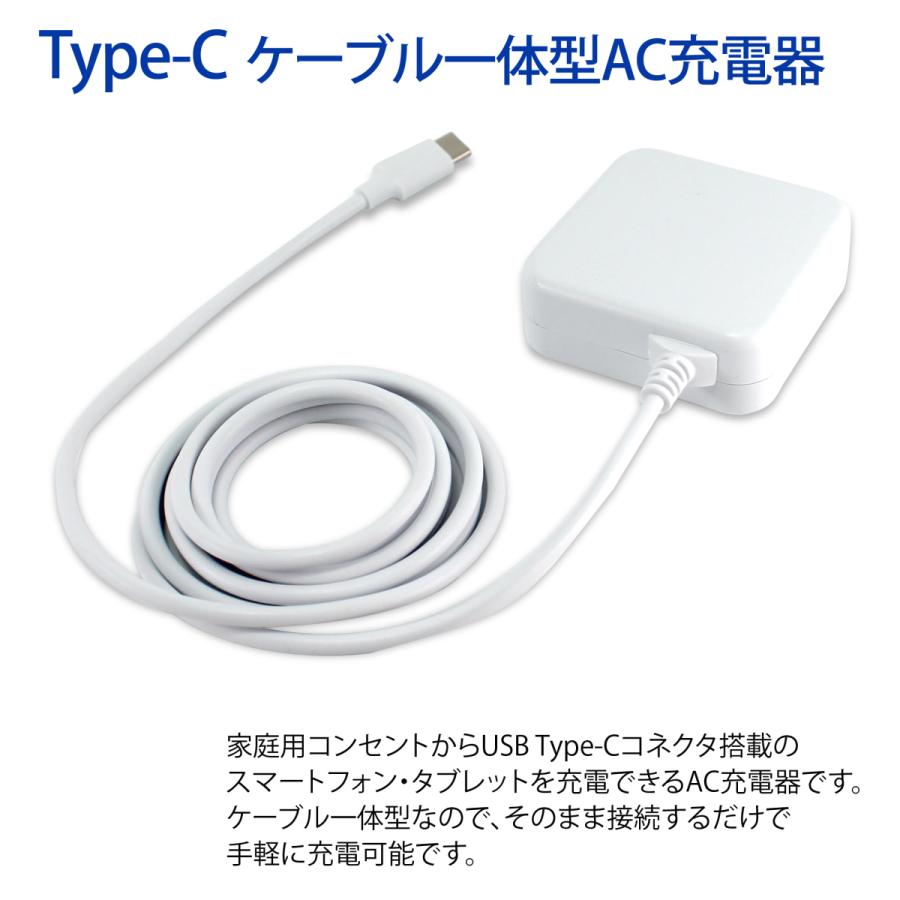 Type-C 急速充電 20W ケーブル一体型 AC充電器 スマホ充電器 くすみ