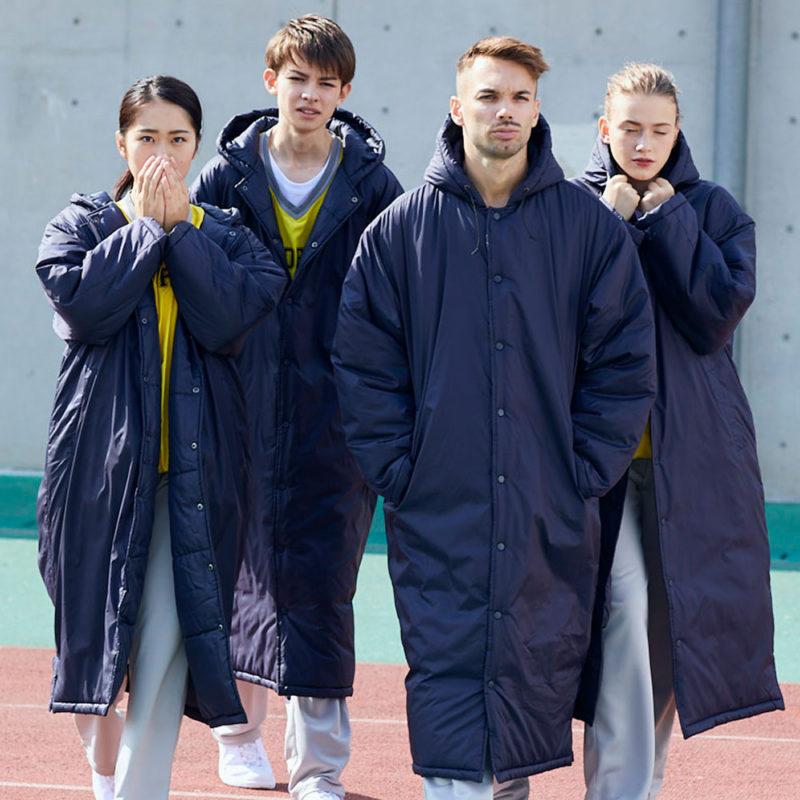 wundou ベンチコート ロング中綿コート ウインドブレーカー ベンチ