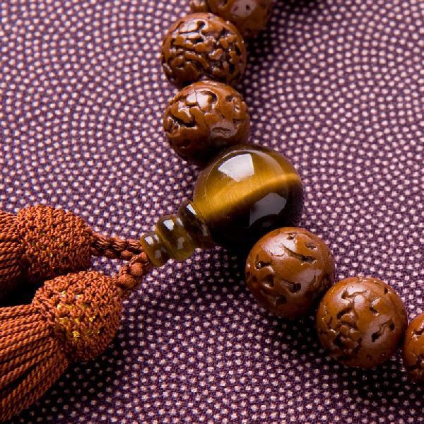 aurora 数珠 男性用 京念珠 金剛菩提樹 片手22玉 虎目石仕立 正絹頭房