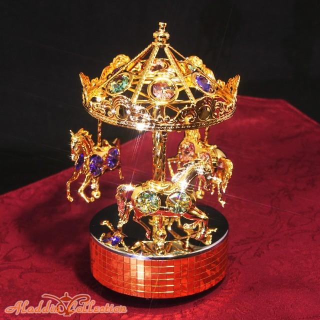 スワロフスキー オーナメント オルゴールメリーゴーランド 置物 合金製