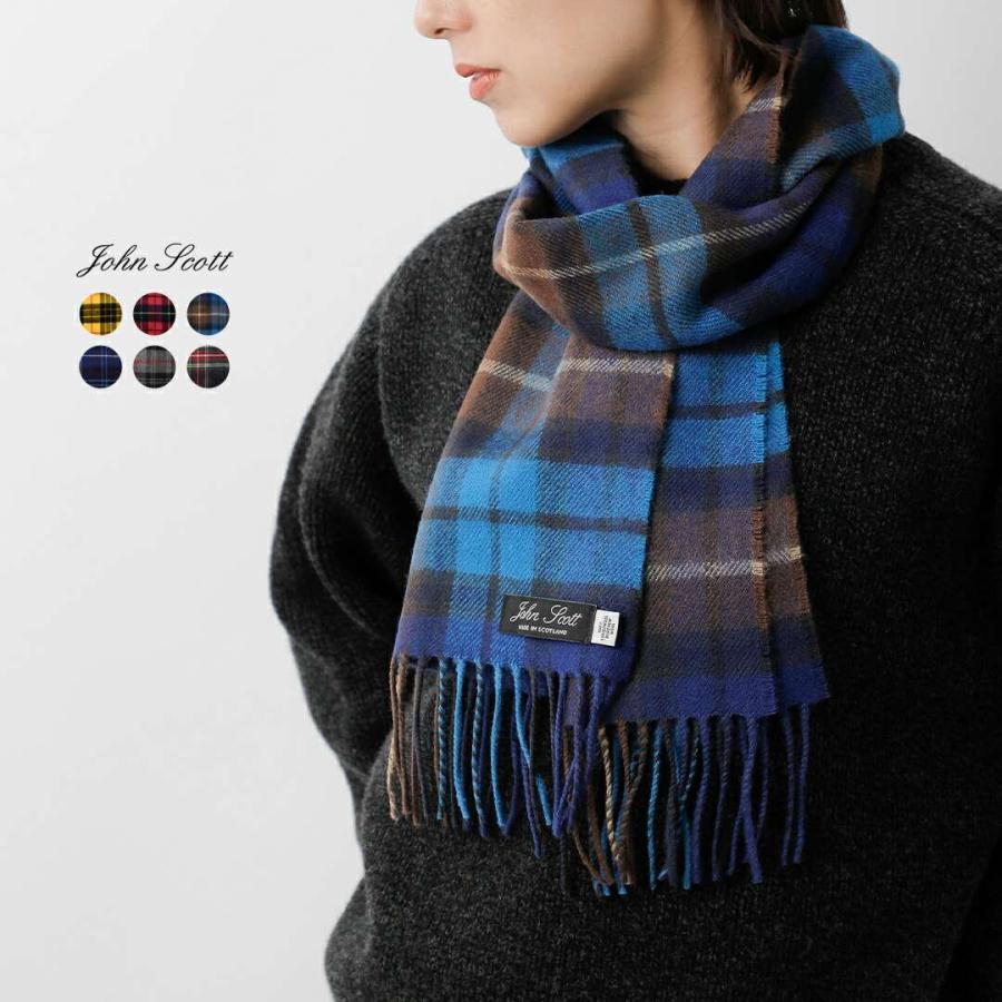 John Scott（ジョンスコット） ラムウール チェック スカーフ マフラー
