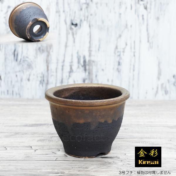 陶器鉢 植木鉢 3号フチ 底穴あり 金彩 ブラック 園芸鉢 信楽焼 かみ山