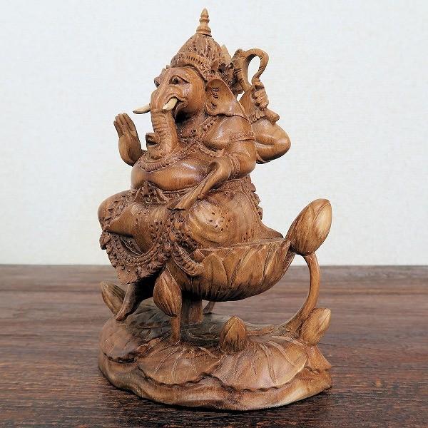 ガネーシャの木彫り 23cm アカシアウッド無垢材 ガネーシャの置物