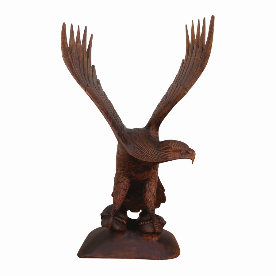 イーグルの木彫り50cm 左向き 鷲の木彫り置物 オブジェ 鳶の置物 鳥の