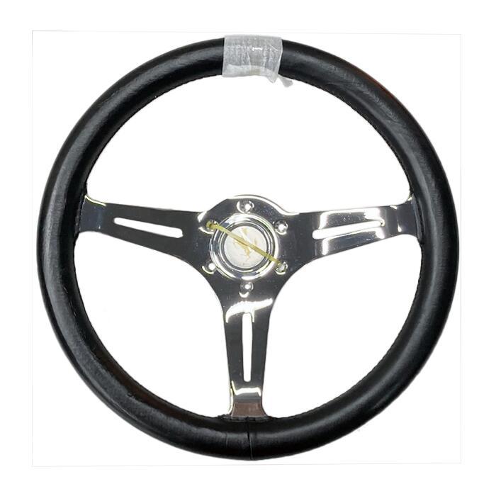 即納】MUSASHI レザーステアリング 35Φ ブラックレザー(PVC)/クローム