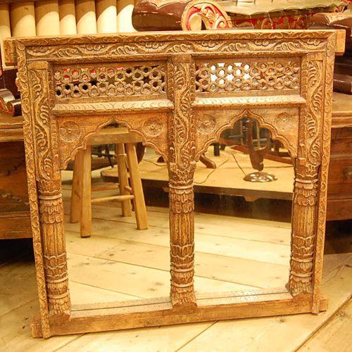 IndiaWoodMirror インド木彫窓枠ミラー インテリア アジアン家具