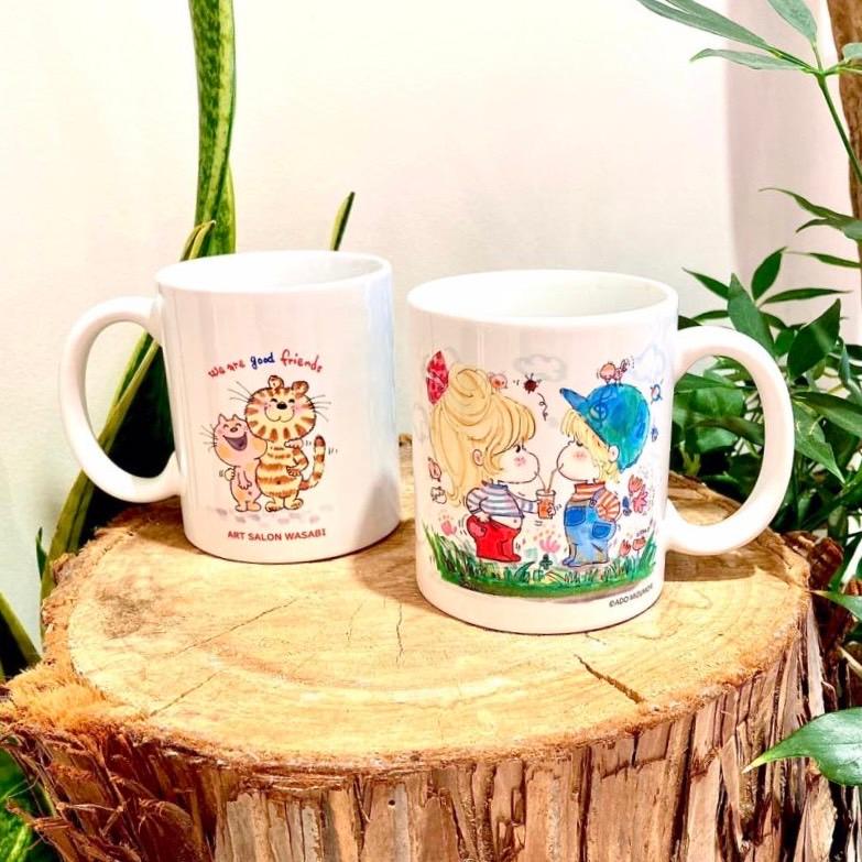 水森亜土】ビッグマグカップ『カップル』〈約350ml〉/ 白/食器/レトロ