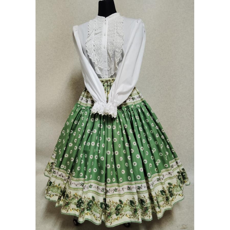 フォークダンス スカート 花柄裾模様 緑 : フォークダンス 彩～aya