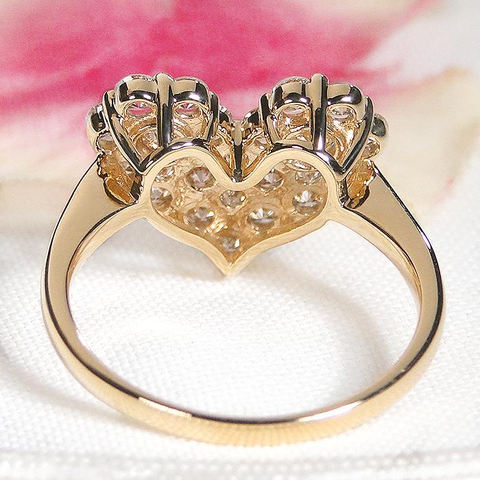 K18 YG PG 1.0ct ハートモチーフ ダイヤモンド リング 送料無料