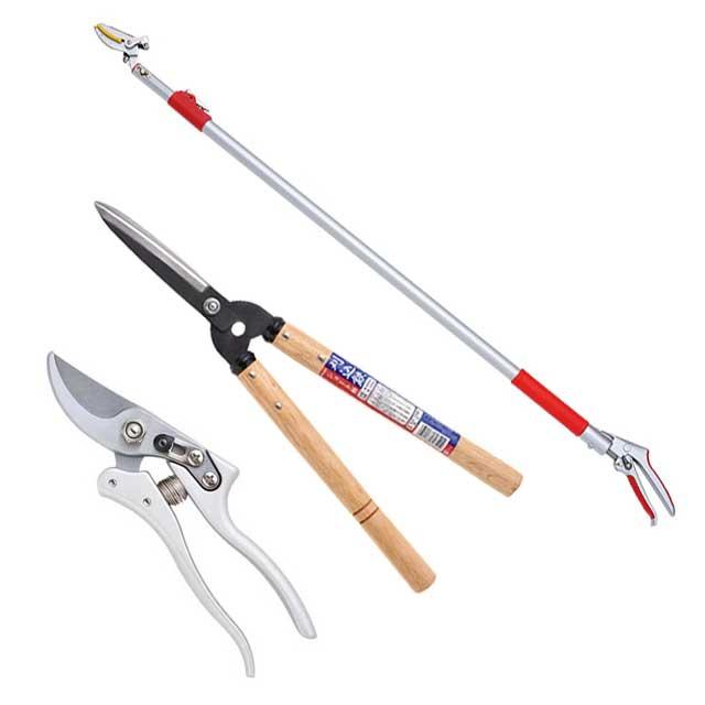 高枝切りバサミ園芸3点セット 3段伸縮式高枝切鋏＆ショート刈込鋏