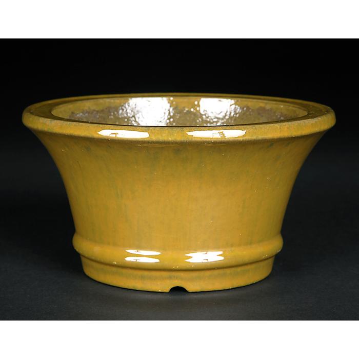 盆栽鉢 色鉢 黄均釉外縁下紐丸鉢 陶器 4号 11cm イエロー 小品盆栽