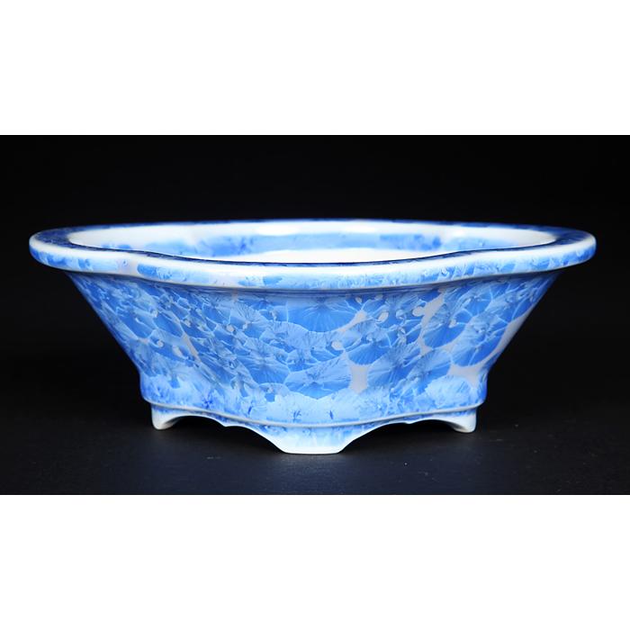 盆栽鉢 植木鉢 「平安泉山青花結晶木瓜式鉢 小」 山草鉢 色鉢 清水焼