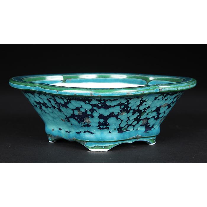 盆栽鉢 植木鉢 「平安泉山緑結晶木瓜式鉢 小」 山草鉢 清水焼 京焼