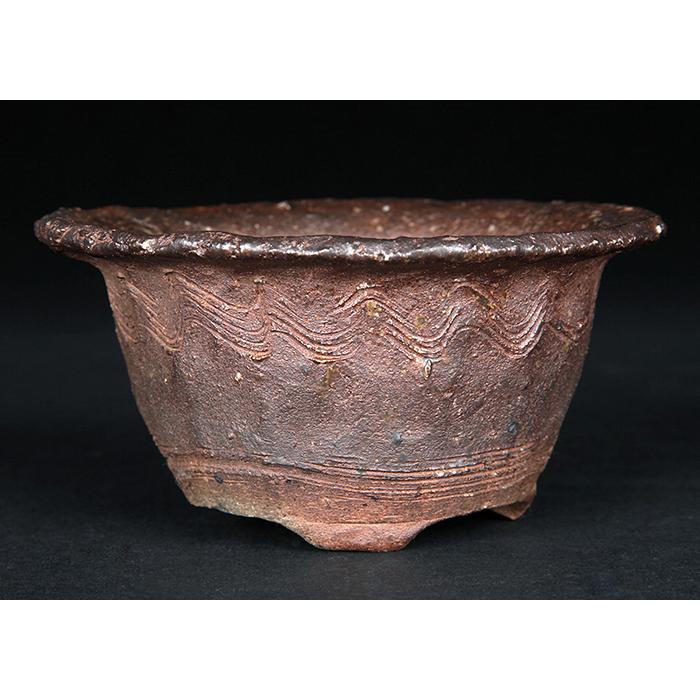 盆栽鉢 「東福寺手びねり線波文丸鉢」 植木鉢 初代 平安東福寺 登窯 4