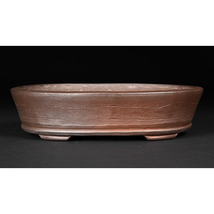 盆栽鉢 「行山紐づくり楕円鉢鉢」植木鉢 常滑 9号 28cm 手造り 釘彫