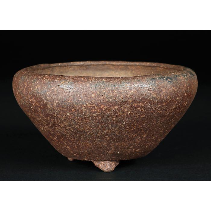 盆栽鉢 二代東福寺丸鉢 植木鉢 二代 平安東福寺 水野勇 落款あり 焼締