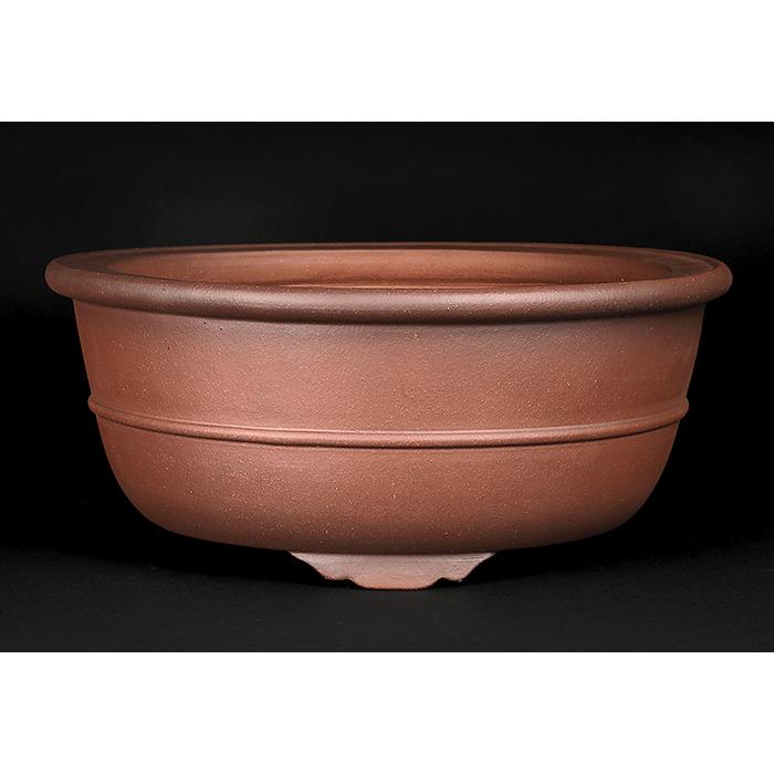 盆栽鉢 紫泥外縁胴紐丸鉢 植木鉢 中国鉢 張氏製陶 落款あり 13号 38cm