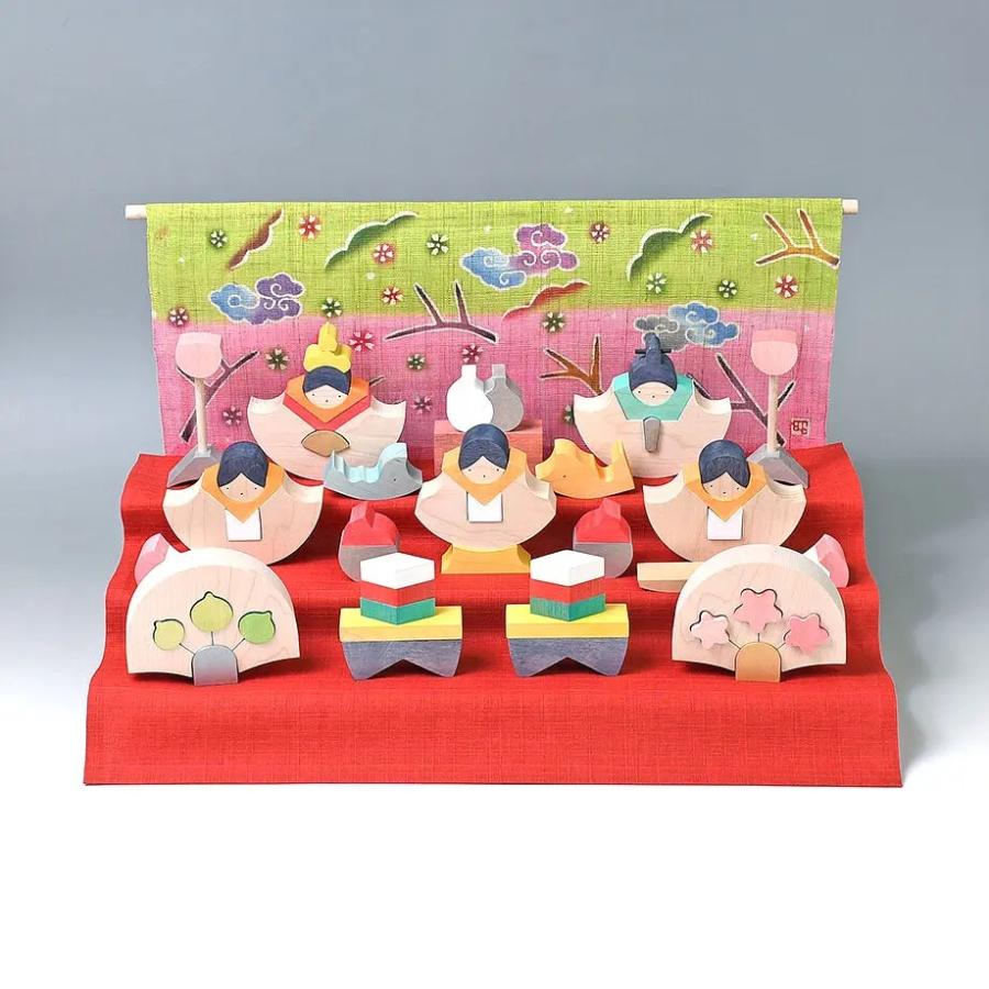 銀杏びな 三段飾り 特製垂幕 KH188 雛人形 小黒三郎 組み木 木製 節句