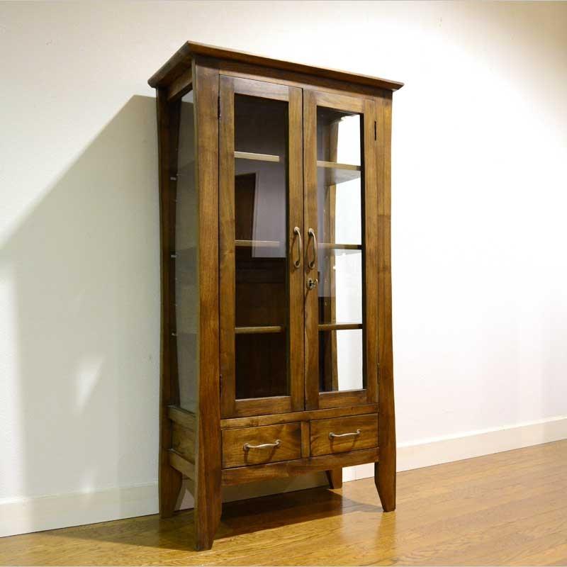 キュリオケース チーク無垢材 幅80cm アジアン 北欧 木製 アンティーク