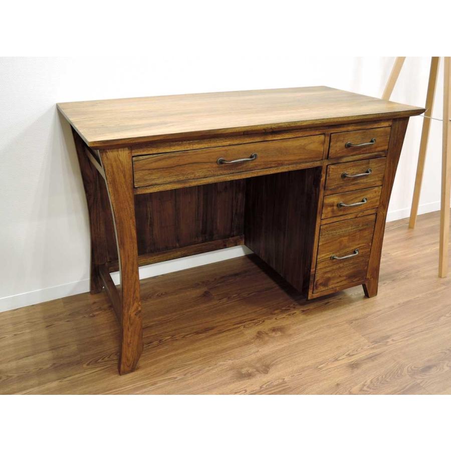 ライティングデスク チーク無垢材 幅110cm アジアン家具 北欧 木製