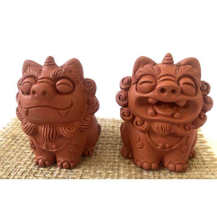 シーサー置物 素焼き調シーサー 開運 茶 厄除け魔除 沖 : okinawa