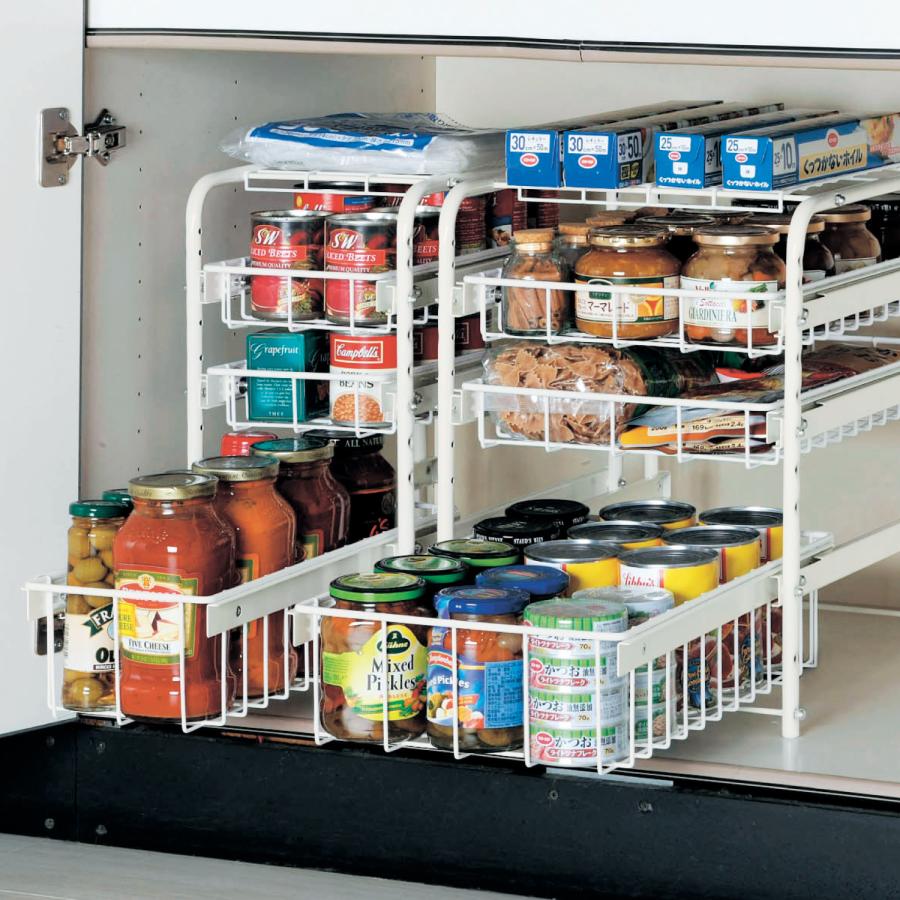 燕三条で作る頑丈シンク下スライドラック［日本製］ 幅約16cm 3段