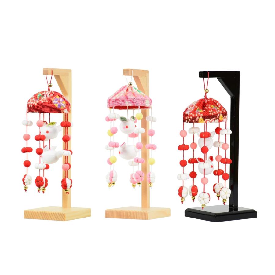 雛人形 吊るし飾り 松寿つるし うさぎ 木製台付 高さ22cm ちりめん