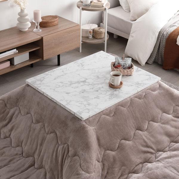 こたつ テーブル 単品 約75×60cm 大理石調 ストーンホワイト 脚