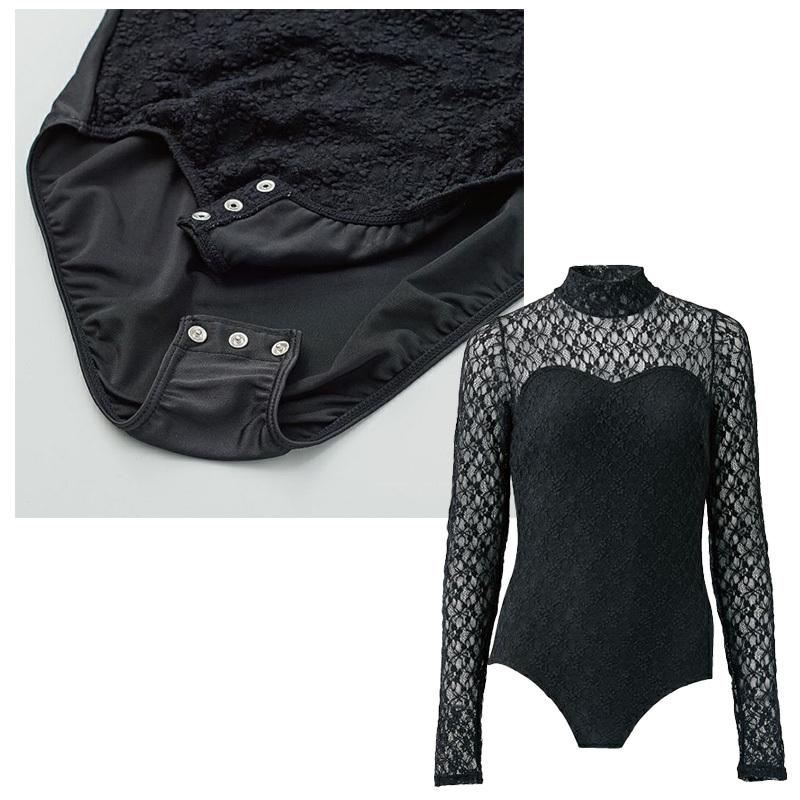 レース長袖レオタード 体操 ダンス用レオタード ハイネック長袖 パンチ