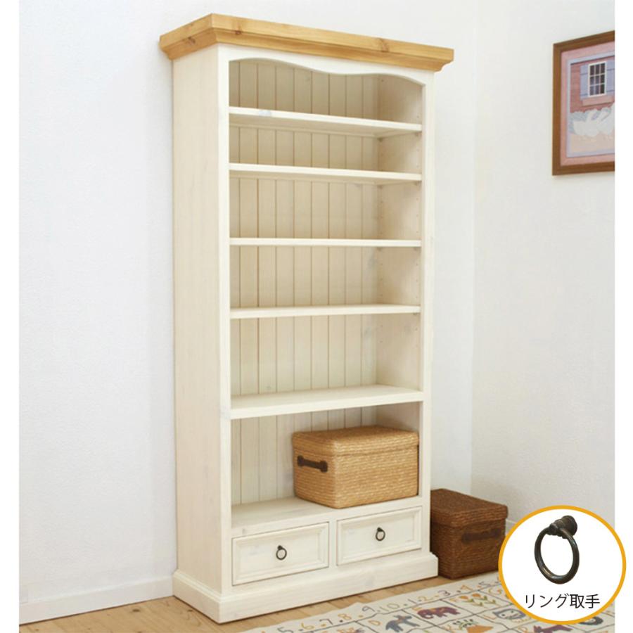 高さ180cm 白色 カントリー調 本棚 幅90cm カントリーパイン収納棚