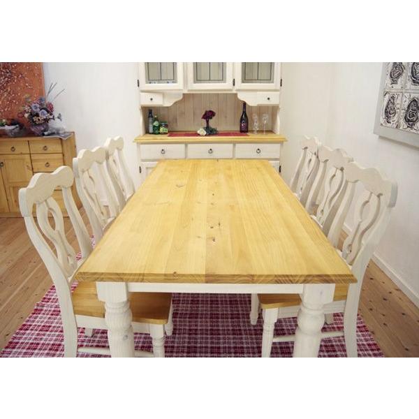 フレンチカントリー パイン6人掛け用ダイニングテーブル7点セット 大型