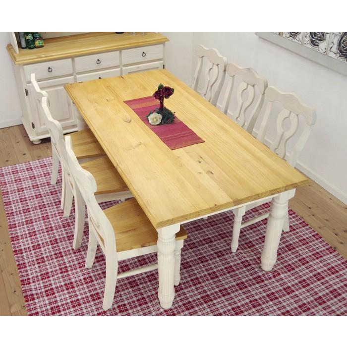 フレンチカントリー パイン6人掛け用ダイニングテーブル7点セット 大型