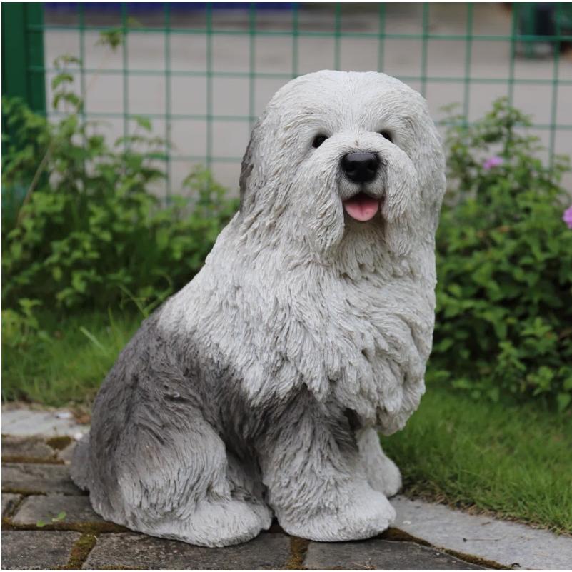 置物 彫像 座っているオールドイングリッシュシープドッグの像 : B&E