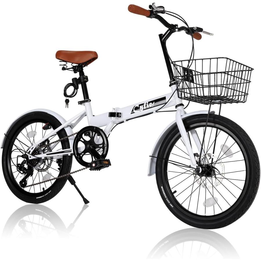 折りたたみ自転車 20インチ 自転車 シマノ7段変速 カゴ付き 軽量
