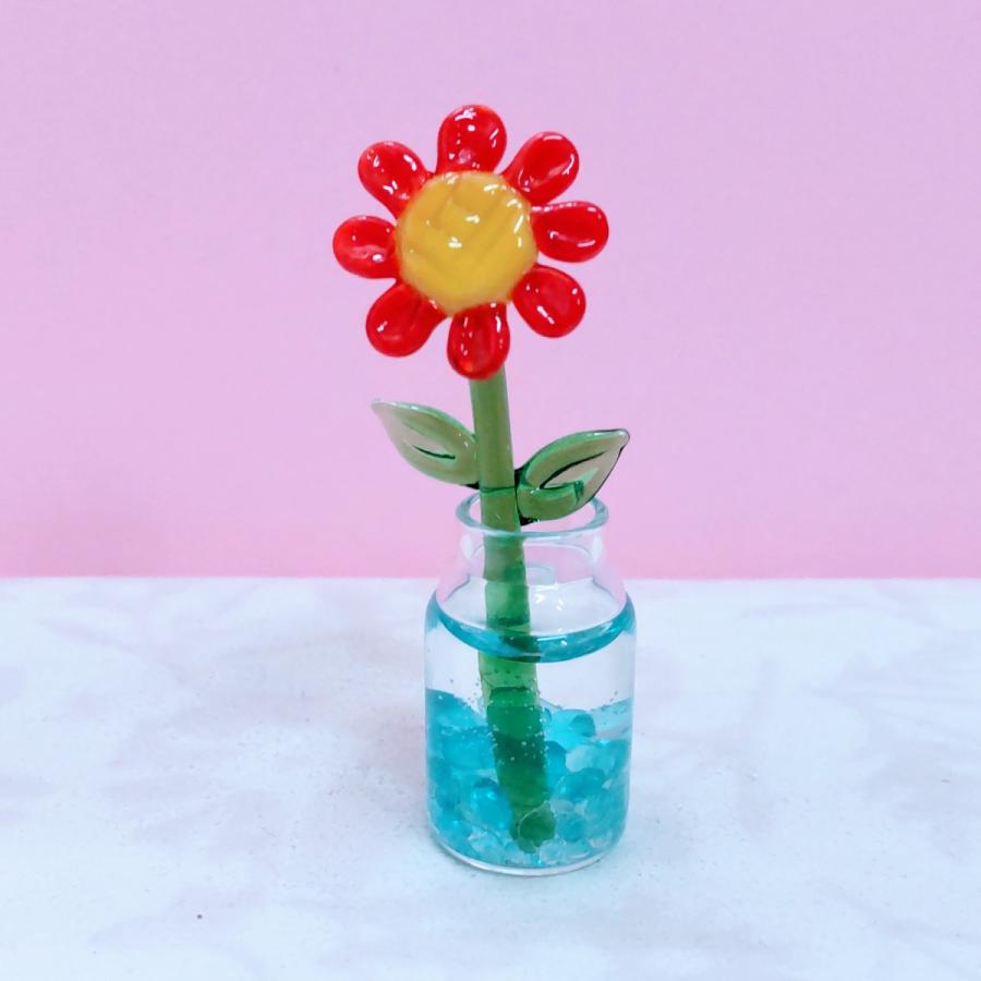 ガラス細工 一輪挿し ガーベラ ミニチュア 雑貨 置物 小物 花 : きたの