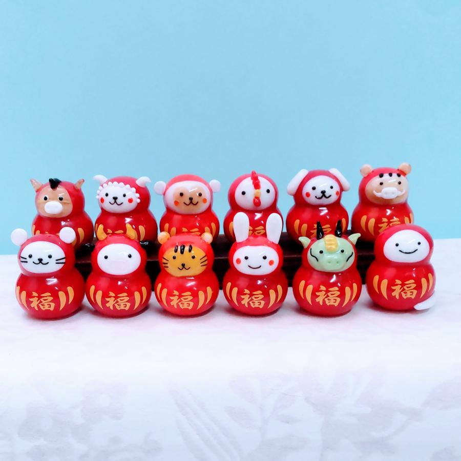 ガラス細工 12支だるまセット ミニチュア 雑貨 置物 小物 干支 ダルマ