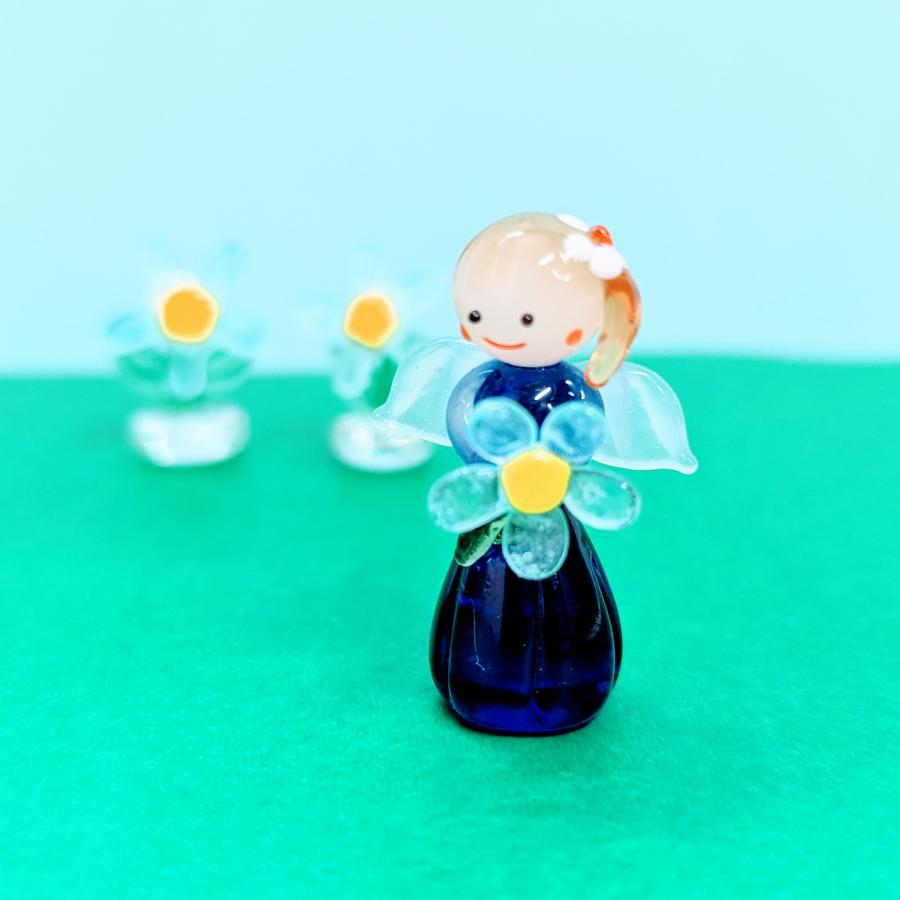 ガラス細工 花の妖精（青い花）ミニチュア 雑貨 置物 小物 天使 花