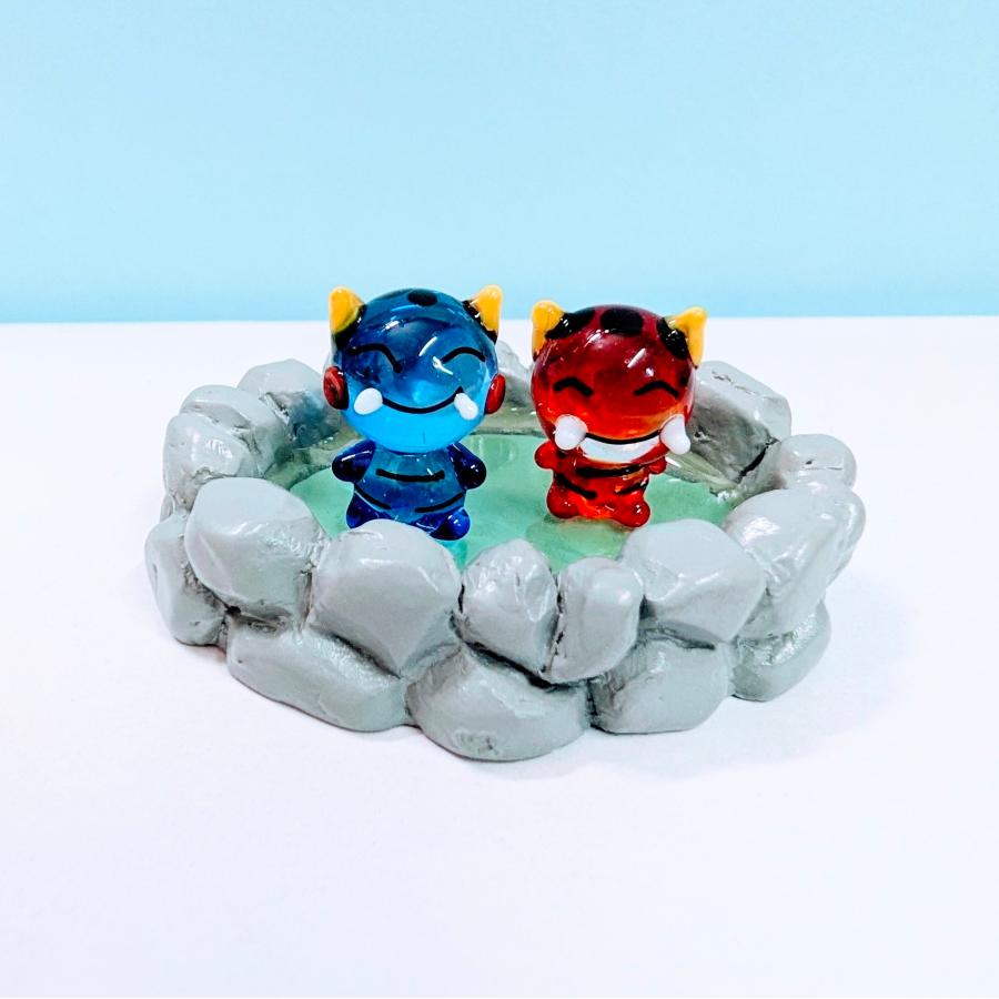 ガラス細工 温泉鬼ペア ミニチュア 置物 節分 : きたのガラス工芸