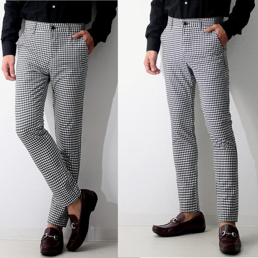 スラックス スキニー パンツ ギンガムチェック スリム タイト 春夏