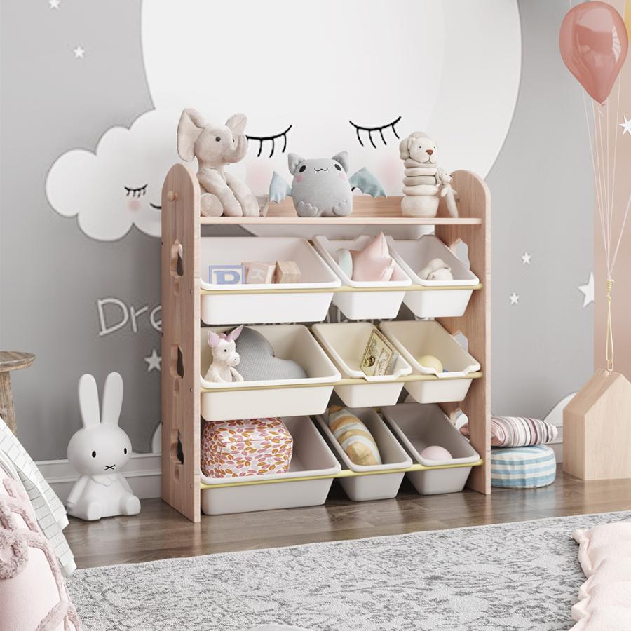 BTM おもちゃ収納 天然木 おもちゃ箱 おしゃれ ワイドタイプ 大容量 絵