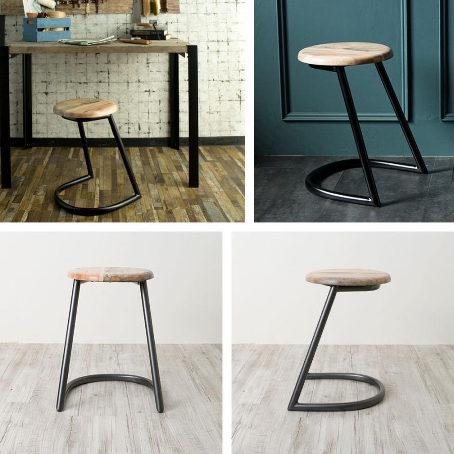 スツール 2脚セット アイアン 木製 天然木 丸イス トーリック C-F-3