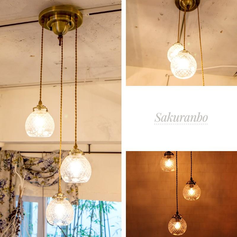照明 つりさげ 吊り下げ アンティーク3灯 ペンダントライト ガラス