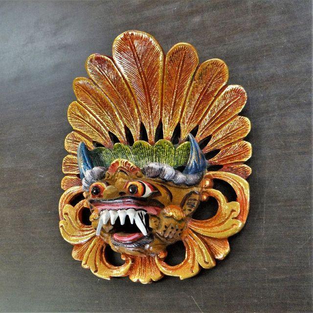 バリ 壁掛け マスク 木彫り 手彫り Barong バロン の魔除け 壁飾り