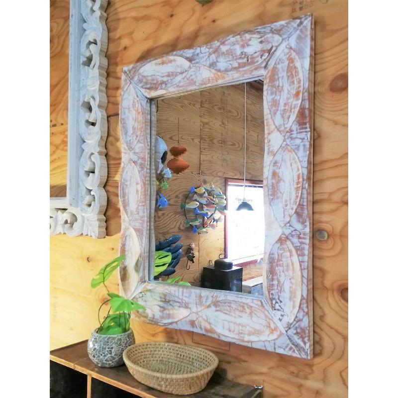 アンティーク 木彫り 掛鏡 花柄 インテリア レトロ 大きいサイズ