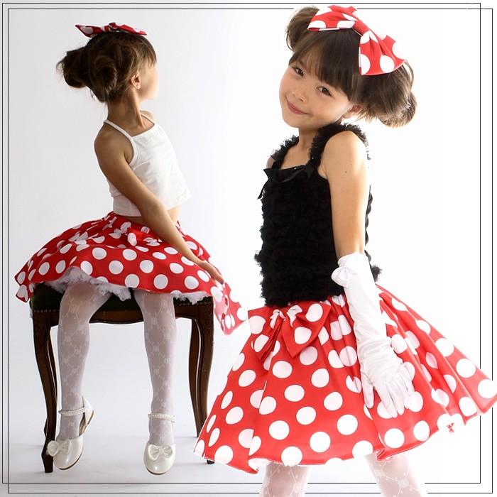 ミニーちゃん大好き水玉ドットのスカート&リボン裏地アジャスター付き